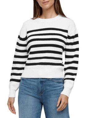 NEW Gap Women's Woven Crewneck Sweater White w/Stripes Medium